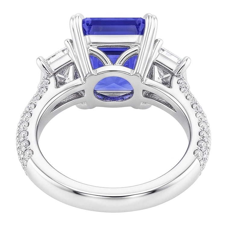 Bague Trapèze Diamant Saphir Avec Accents Or Pavé 4.50 Carats