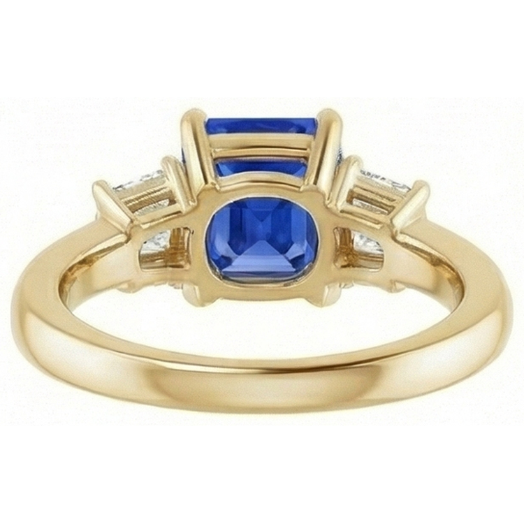 Bague Trapèze & Saphir Radiant 3 Pierres Diamant Or Jaune 3 Carats