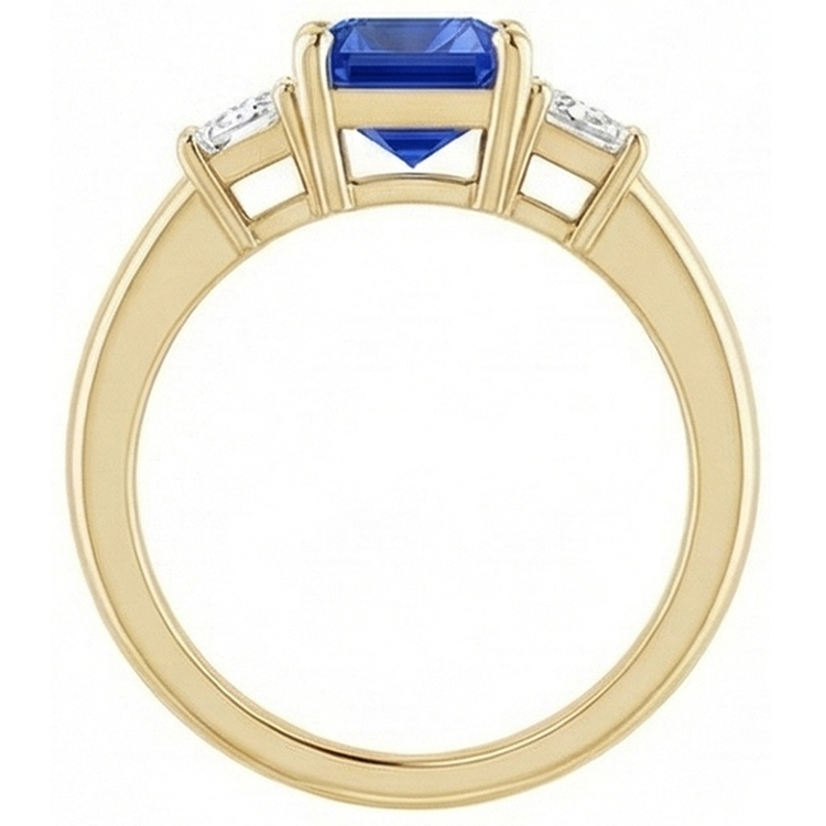 Bague Trapèze & Saphir Radiant 3 Pierres Diamant Or Jaune 3 Carats