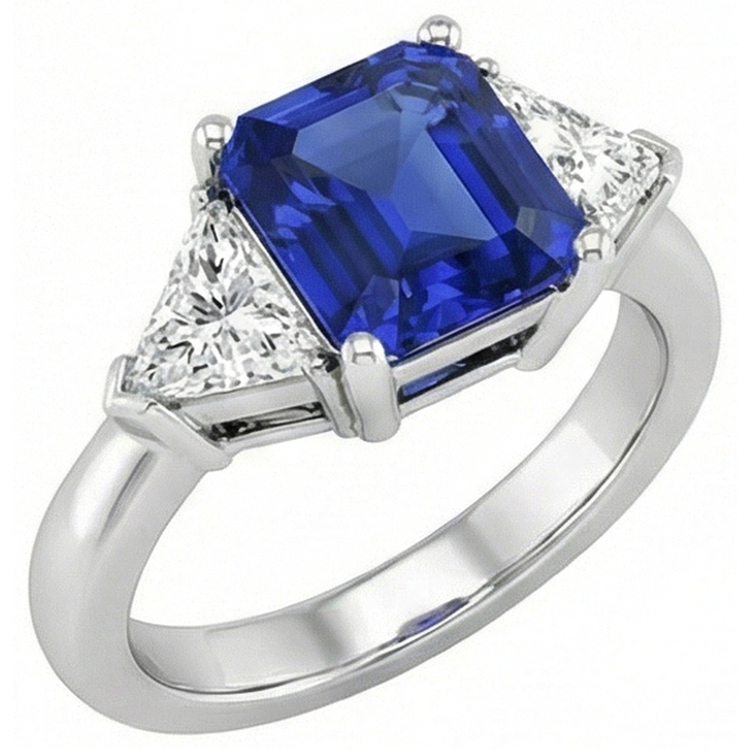 Bague Trilliant Diamond Sapphire Asscher Cut