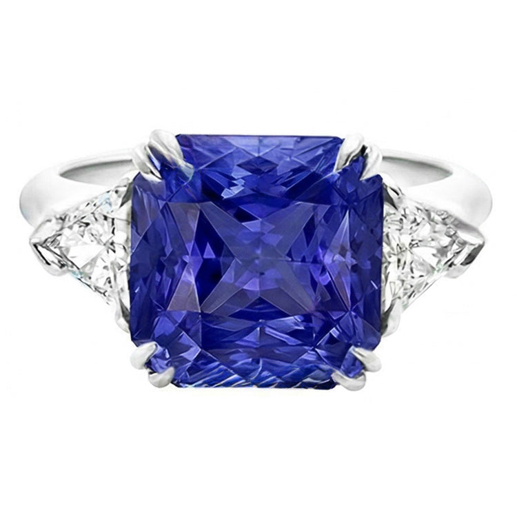 Bague Trillion Diamant 3 Pierres 2.50 Carats Double Griffe Saphir Ceylan