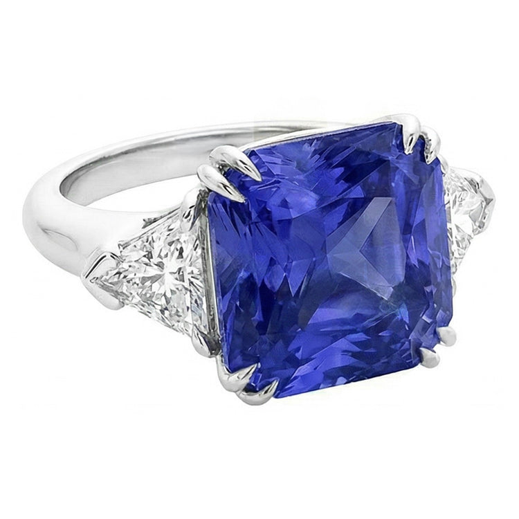 Bague Trillion Diamant 3 Pierres 2.50 Carats Double Griffe Saphir Ceylan