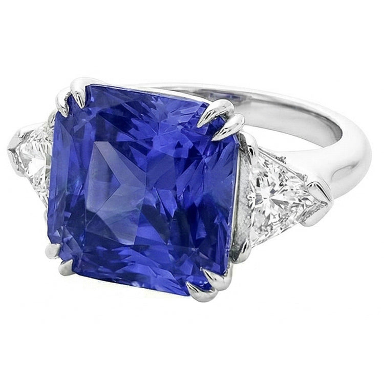 Bague Trillion Diamant 3 Pierres 2.50 Carats Double Griffe Saphir Ceylan