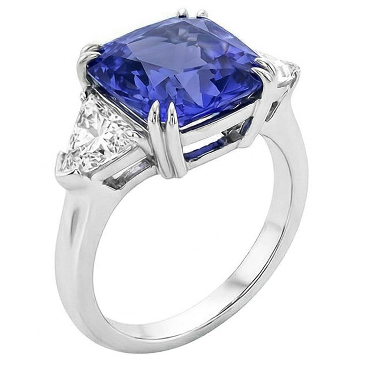Bague Trillion Diamant 3 Pierres 2.50 Carats Double Griffe Saphir Ceylan