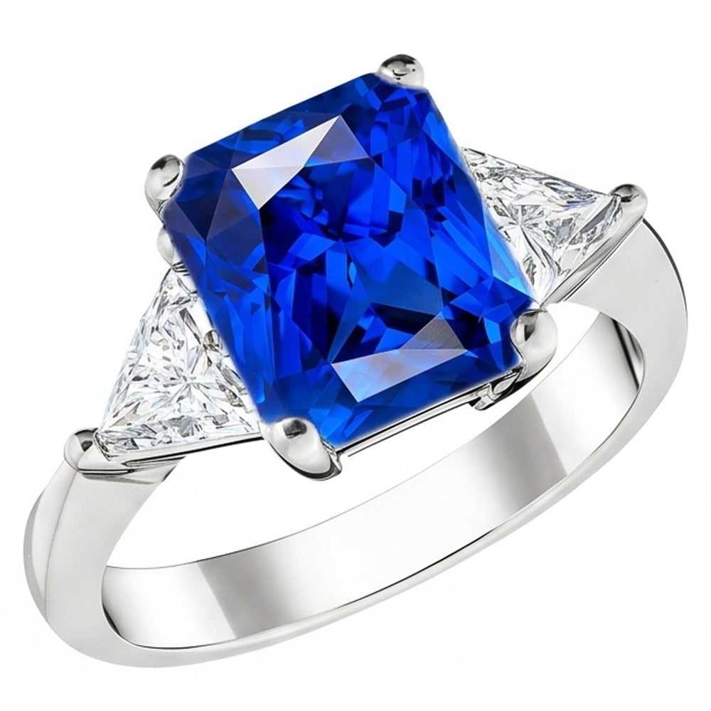 Bague Trillion Diamant & Saphir Bleu Profond Tige Conique 2.50 Carats