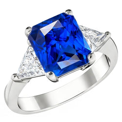 Bague Trillion Diamant & Saphir Bleu Profond Tige Conique 2.50 Carats