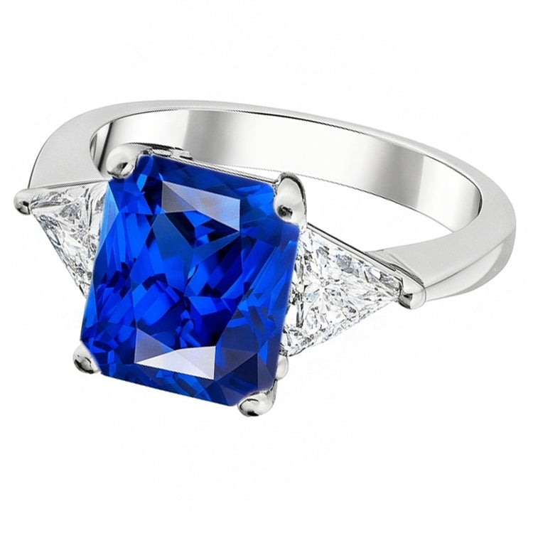 Bague Trillion Diamant & Saphir Bleu Profond Tige Conique 2.50 Carats