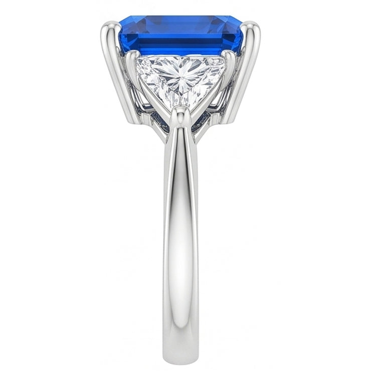 Bague Trillion Diamant & Saphir Bleu Profond Tige Conique 2.50 Carats