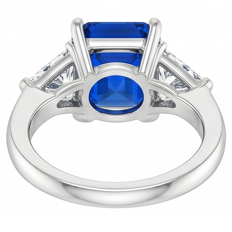 Bague Trillion Diamant & Saphir Bleu Profond Tige Conique 2.50 Carats