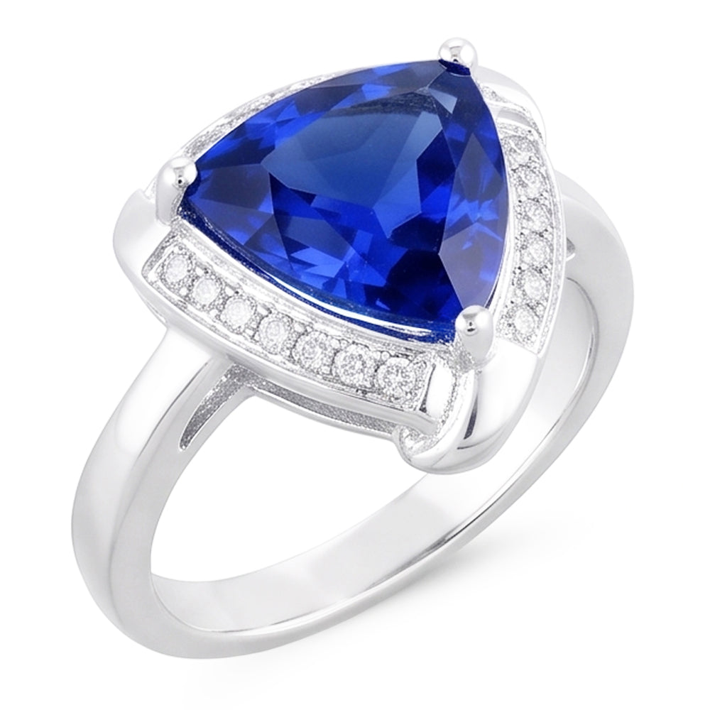 Bague Trillion Halo Ceylan Saphir Bijoux Or Blanc 3 carats