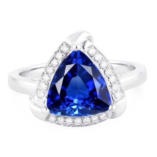 Bague Trillion Halo Ceylan Saphir Bijoux Or Blanc 3 carats