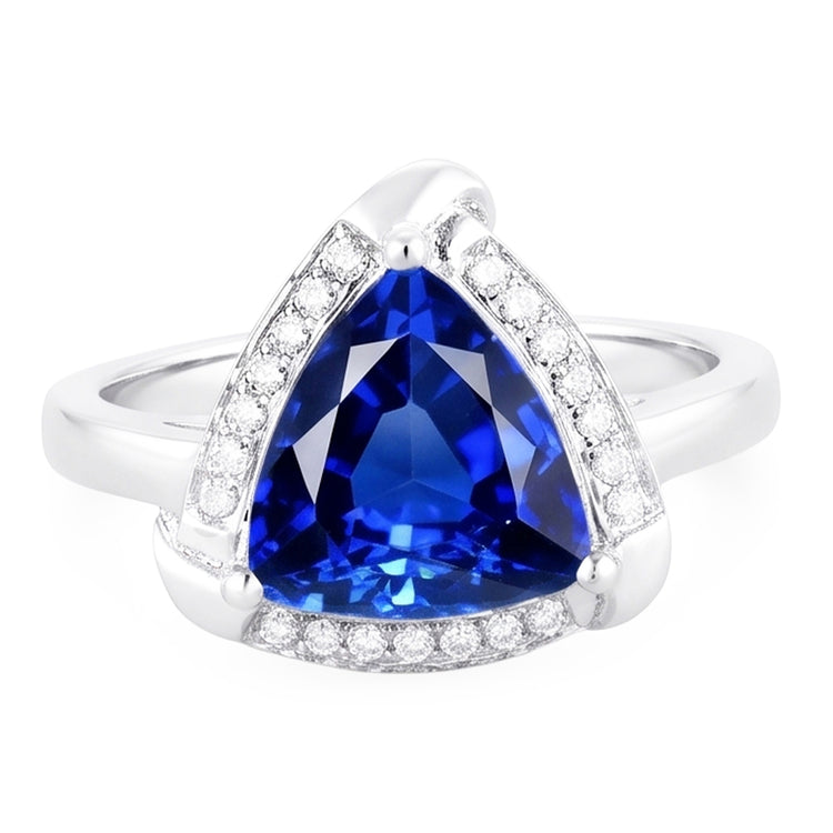 Bague Trillion Halo Ceylan Saphir Bijoux Or Blanc 3 carats