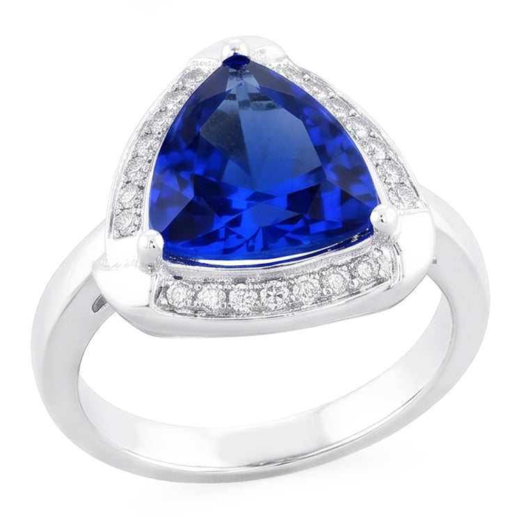 Bague Trillion Halo Ceylan Saphir Bijoux Or Blanc 3 carats