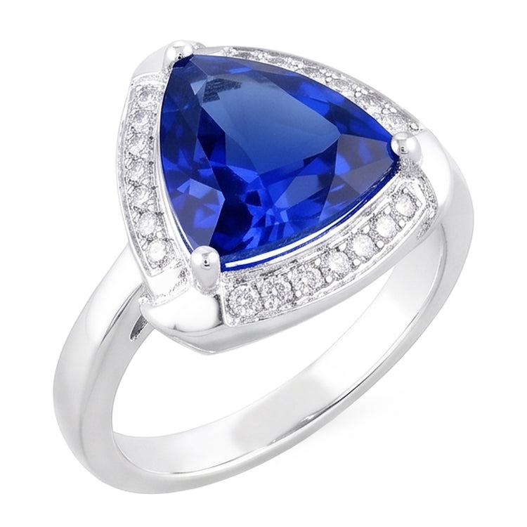 Bague Trillion Halo Ceylan Saphir Bijoux Or Blanc 3 carats