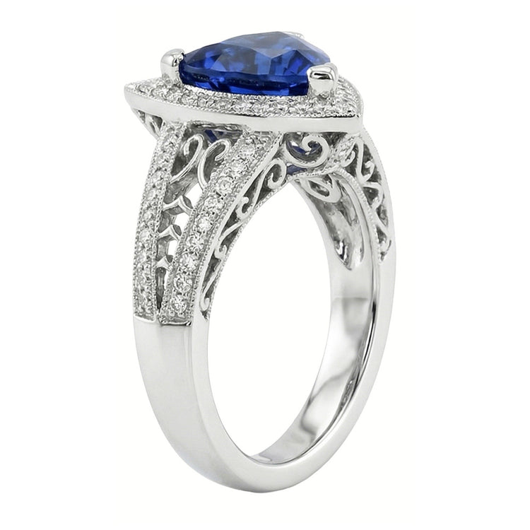 Bague Trillion Pierres Précieuses Style Antique Saphir Ceylan 1.50 Carats Or