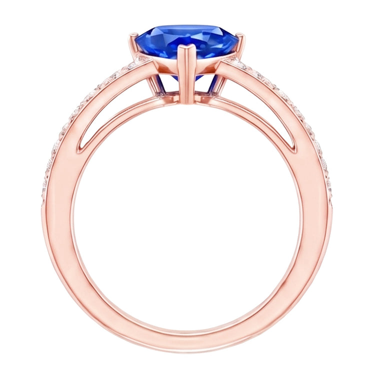 Bague Trillion de pierres précieuses saphir 2 carats tige fendue diamant or rose