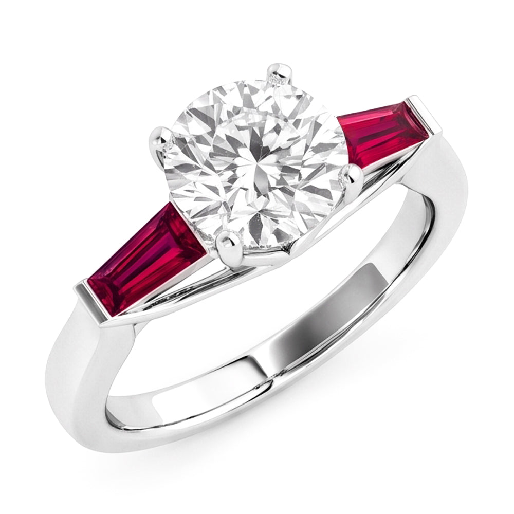 Bague Trilogie Rubis & Réel Diamants 3.20 Carats Or 14K Taille Ancienne