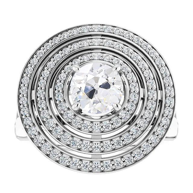 Bague Triple Halo 8 Carats Sertie De Naturel Diamants Taille Ancienne En Or Blanc 14 Carats