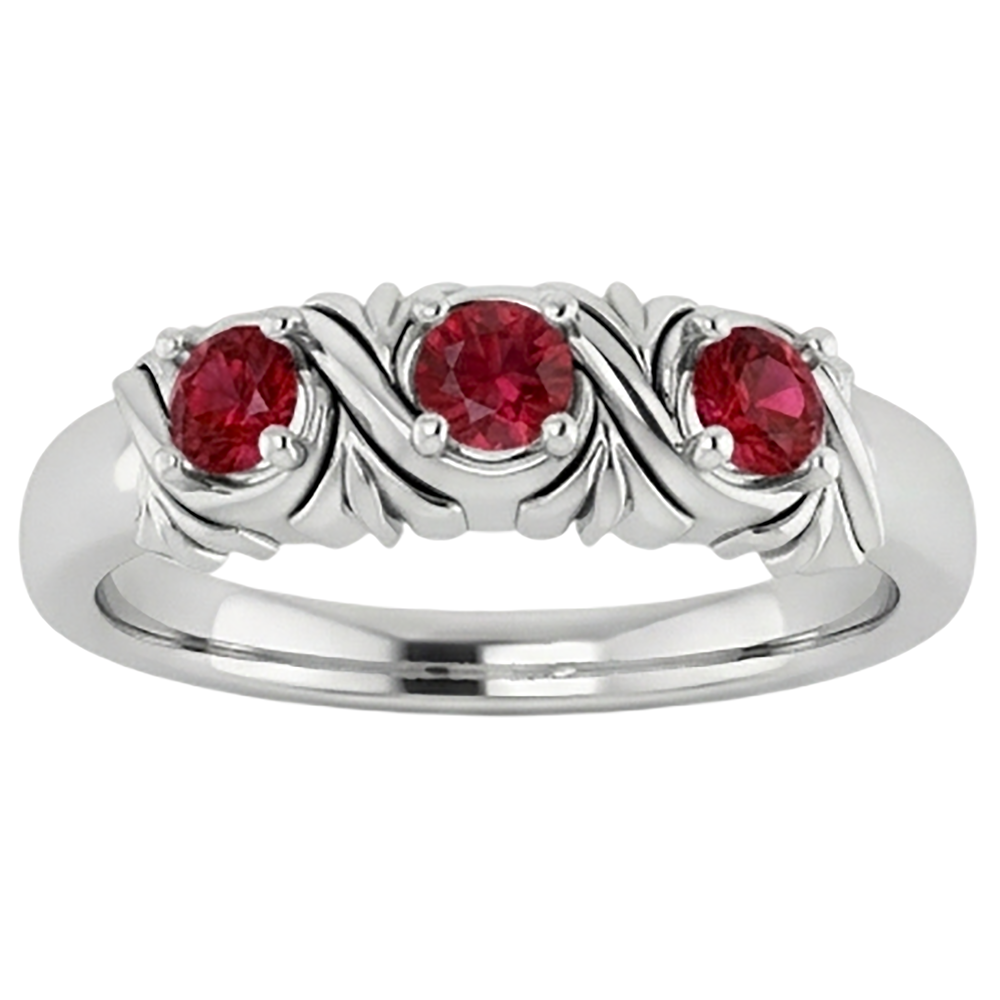 Bague Trois Pierres 0.60 Carats Style Antique Rubis Bijoux Femme