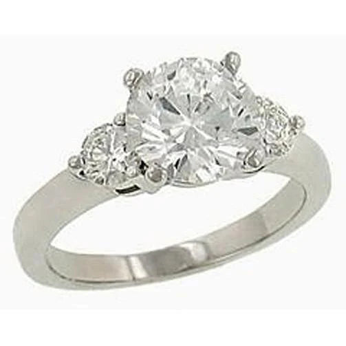 Bague Trois Pierres Avec Réel Diamants Etincelants 3.11 Ct. Or Blanc 14K Nouveau