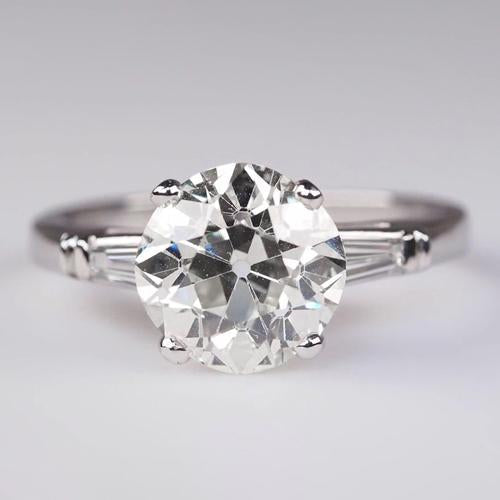 Bague Trois Pierres Baguette & Naturel Diamants Ronds Taille Vieille Mine 2.75 Carats