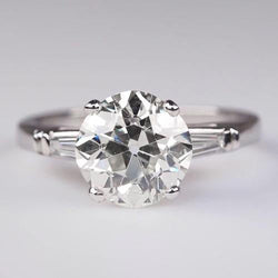 Bague Trois Pierres Baguette & Naturel Diamants Ronds Taille Vieille Mine 2.75 Carats