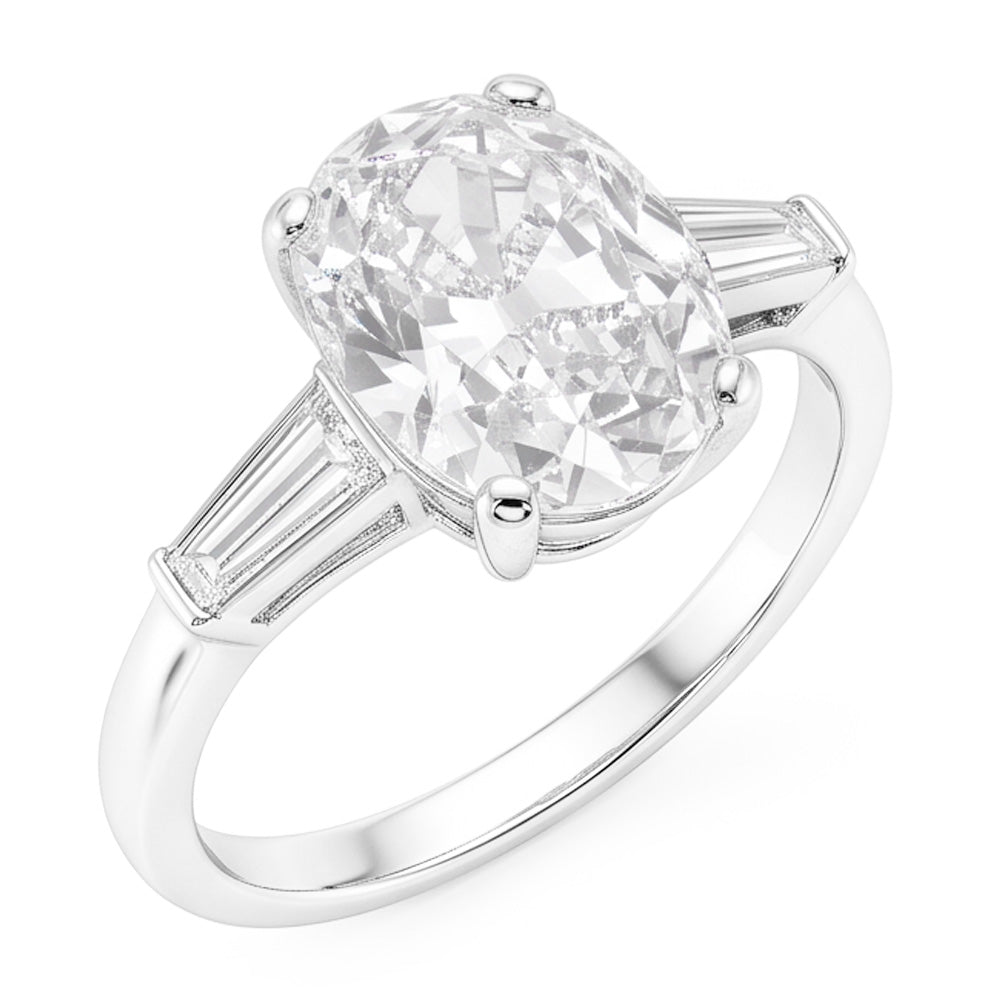 Bague Trois Pierres Baguette & Coussin Réel Diamants Taille Ancienne Mine 6.50 Carats