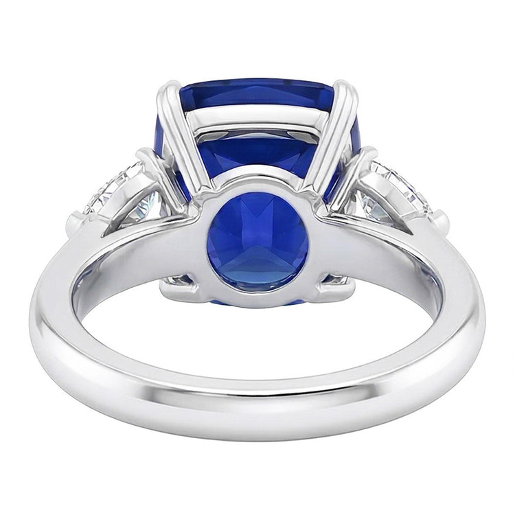 Bague Trois Pierres Coussin Saphir Bleu & Diamants Poire 4 Carats