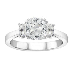 Bague Trois Pierres Coussin Vieux mineur Réel Diamant Or 14K 2.50 Carats