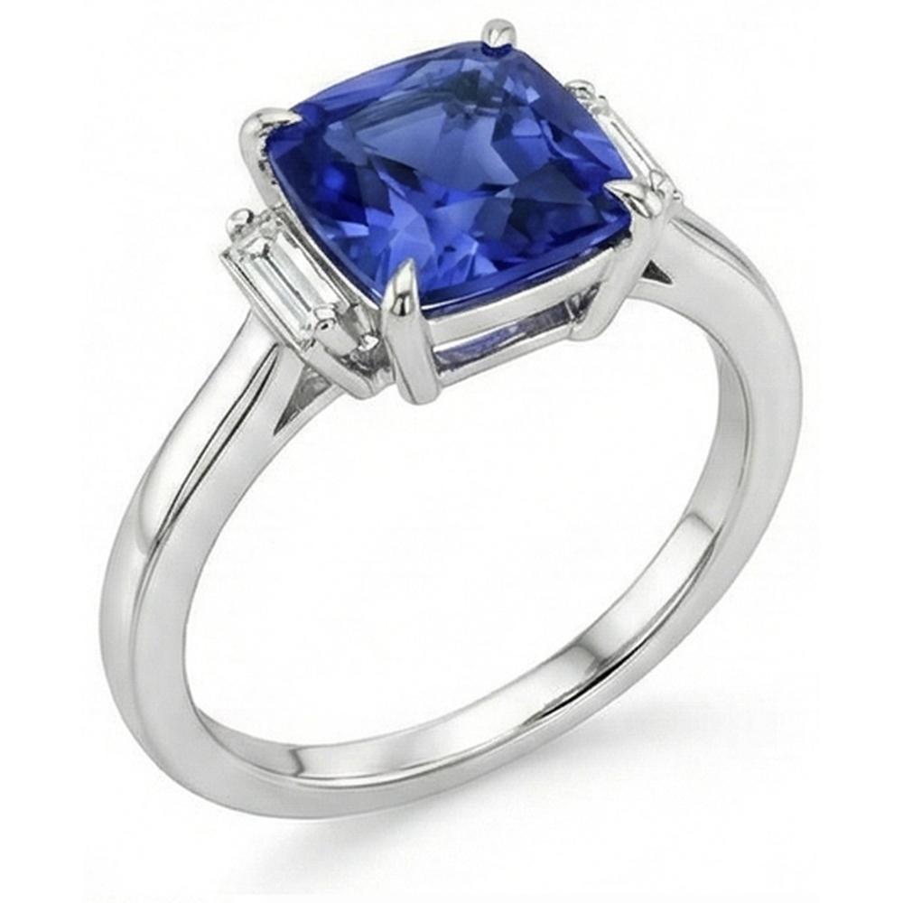 naturel baguette saphir 3.25carats bague vue de dessus