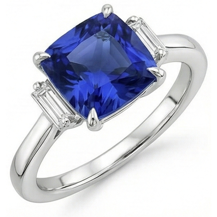 naturel baguette saphir 3.25carats bague angle de côté