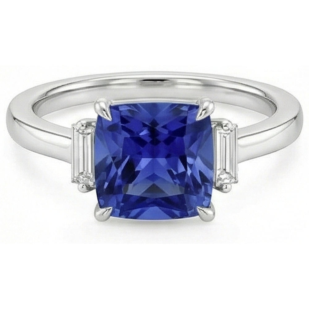 naturel baguette saphir 3.25carats bague vue de profil