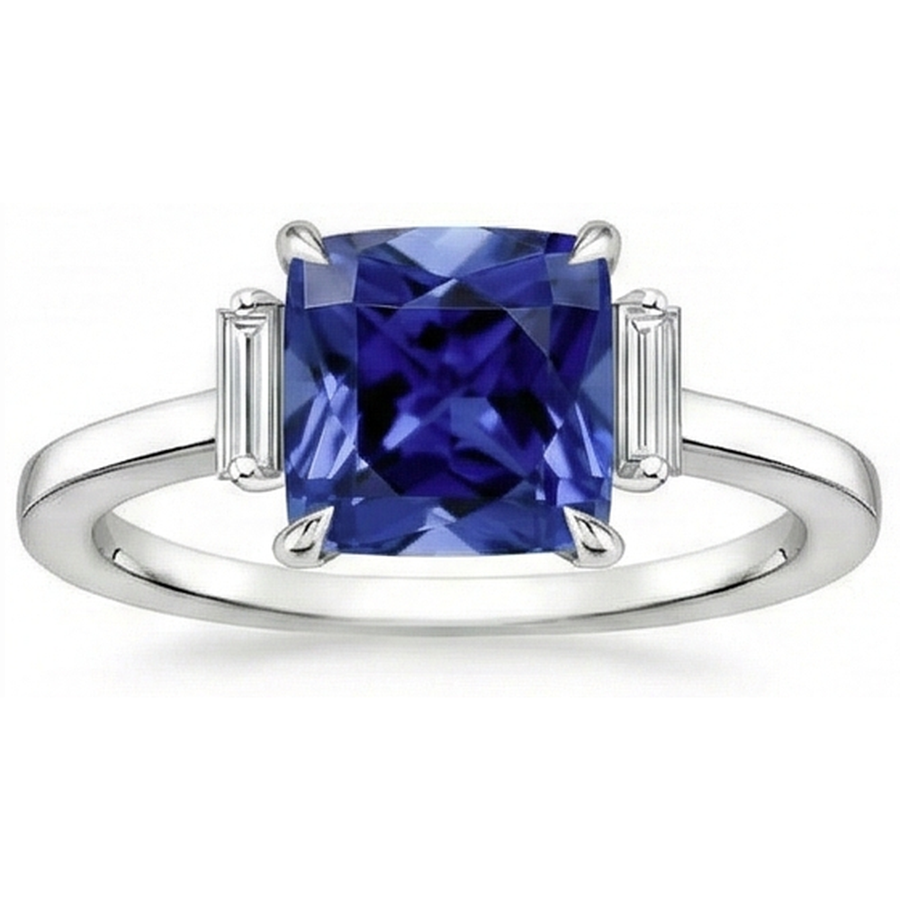 naturel baguette saphir 3.25carats bague avec accents diamants