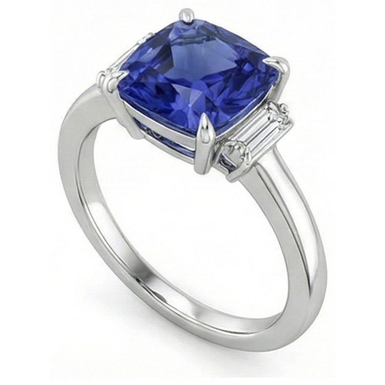 naturel baguette saphir 3.25carats bague sur blanc