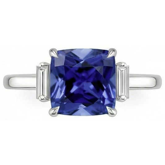 naturel baguette saphir 3.25carats bague détail rapproché