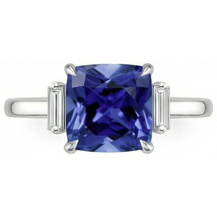 naturel baguette saphir 3.25carats bague détail rapproché