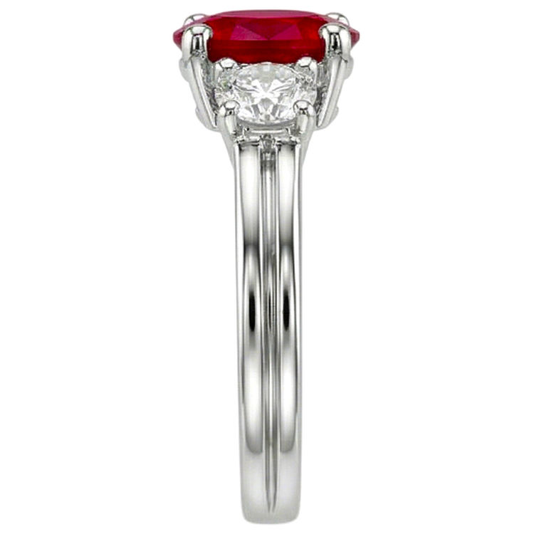 Bague Trois Pierres Diamants Naturels Extraits des Mines ( et non cultivés en laboratoire ) Et Rubis Rouge Taille Ovale Or 14K 1.80 Carats