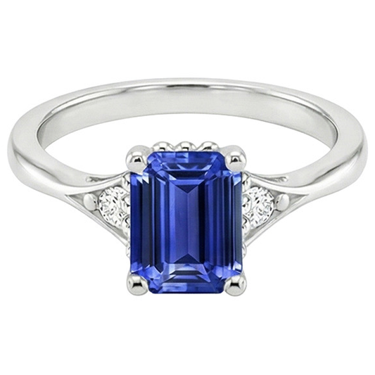 Bague Trois Pierres Emeraude Saphir Sri Lankais & Diamant Naturels Extraits des Mines ( et non cultivés en laboratoire ) 3.50 Carats