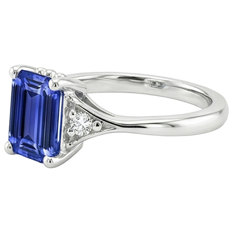 Bague Trois Pierres Emeraude Saphir Sri Lankais & Diamant Naturels Extraits des Mines ( et non cultivés en laboratoire ) 3.50 Carats