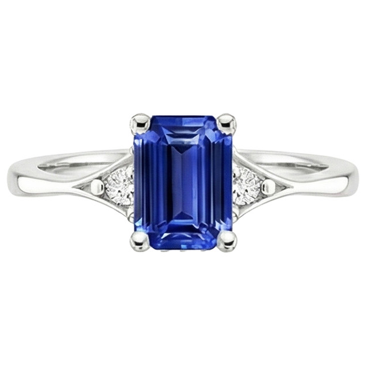 Bague Trois Pierres Emeraude Saphir Sri Lankais & Diamant Naturels Extraits des Mines ( et non cultivés en laboratoire ) 3.50 Carats
