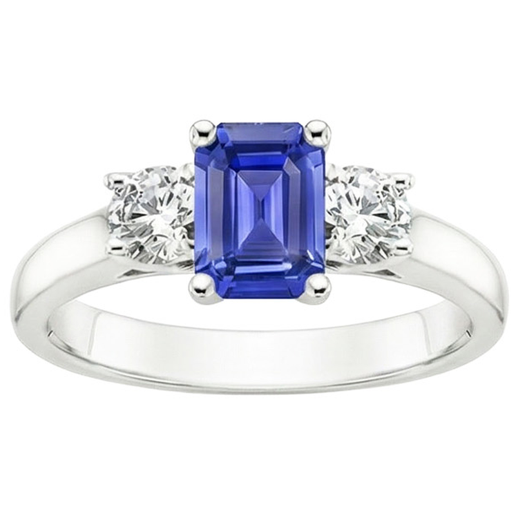Bague Trois Pierres Emeraude Saphir Sri Lankais & Diamants Naturels Extraits des Mines ( et non cultivés en laboratoire ) 3.50 Carats