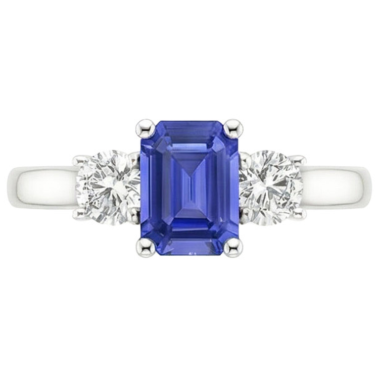 Bague Trois Pierres Emeraude Saphir Sri Lankais & Diamants Naturels Extraits des Mines ( et non cultivés en laboratoire ) 3.50 Carats