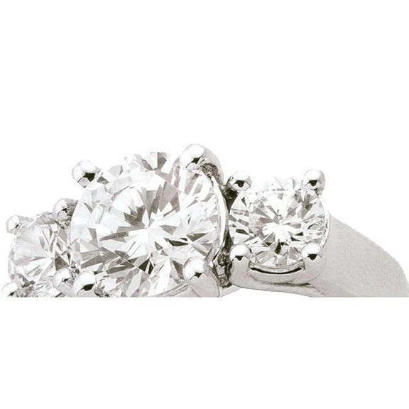 Bague Trois Pierres Femme Or Blanc Réel Diamant 2.55 Carats