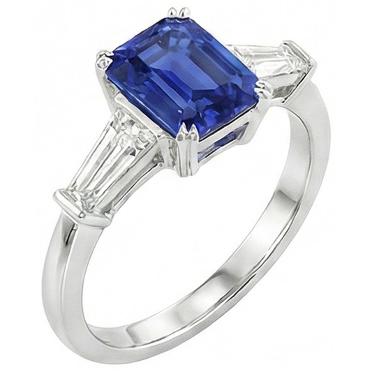 naturel baguette saphir 2carats bague angle de côté
