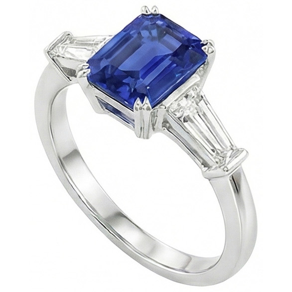 naturel baguette saphir 2carats bague détail rapproché