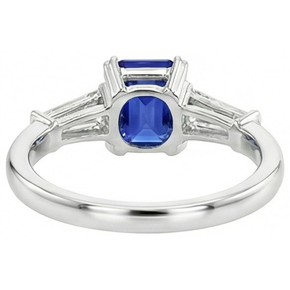 naturel baguette saphir 2carats bague vue de dessus