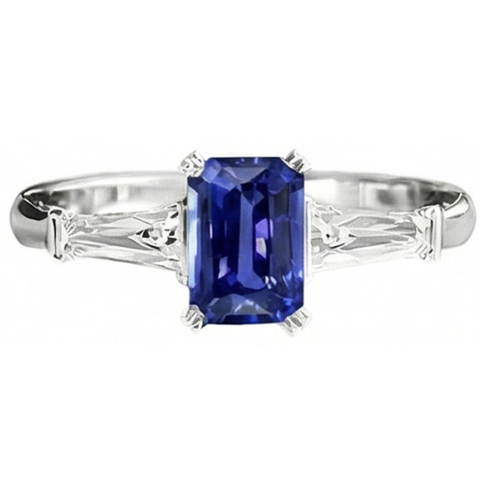 naturel baguette saphir 2carats bague vue de profil