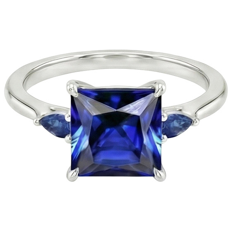 naturel pear saphir 5.25carats bague vue de profil