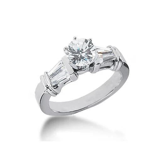 Bague Trois Pierres Naturel Diamant Baguette Ronde 2 Carats Or Blanc