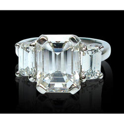 Bague Trois Pierres Naturel Diamants Émeraude 8 Carats Or Blanc 14K Nouveau